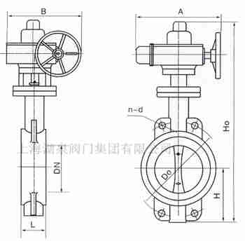 對(duì)夾式電動(dòng)蝶閥外形尺寸，安裝圖
